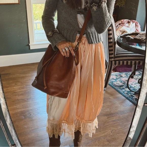 Madewell Lafayette Bucket Bag Brown English Saddle Leather crossbody Tote Purse - Picture 9 of 14